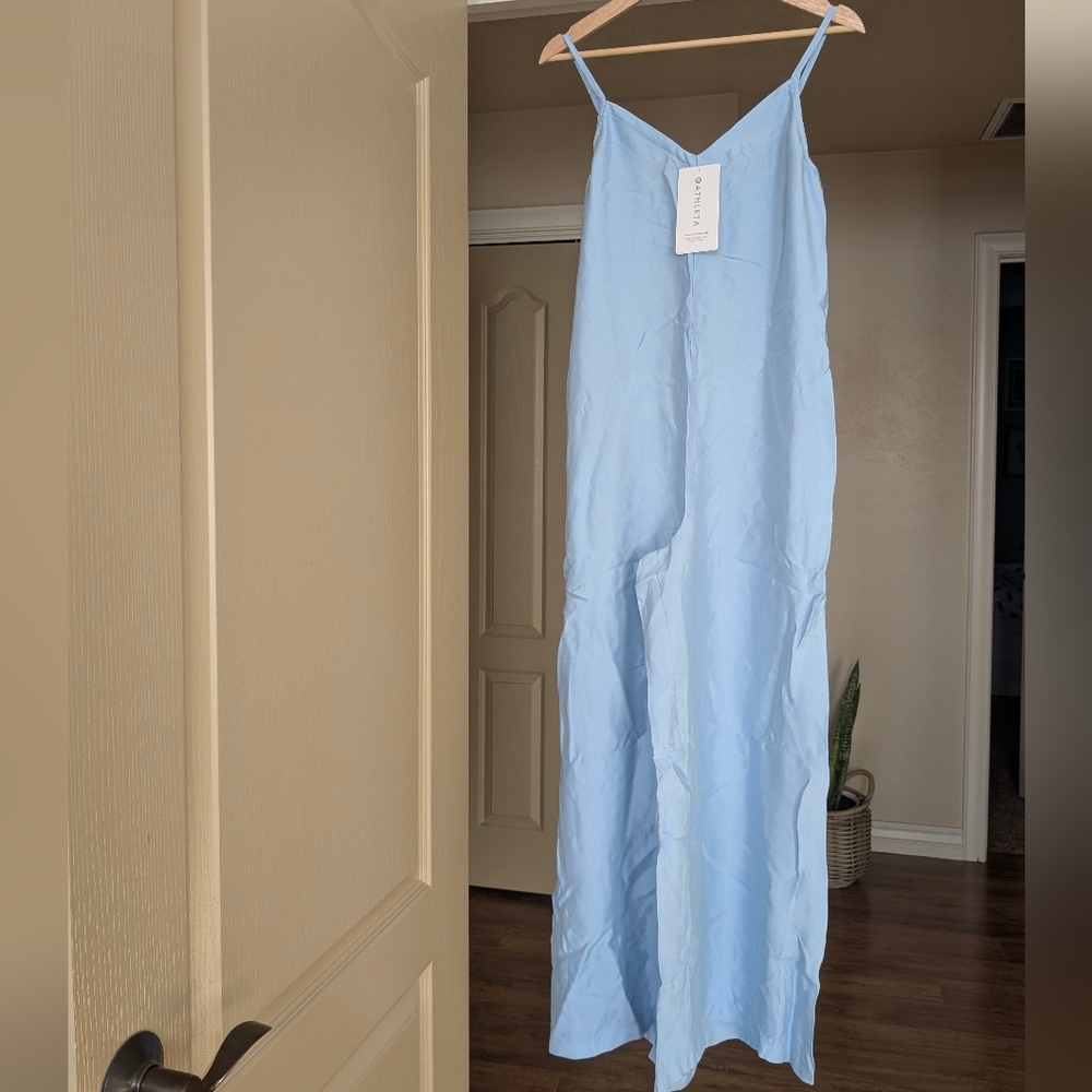 Athleta Calm Cool Romper Jumpsuit Light Blue Pajama Sleep Loungewear - Picture 2 of 10